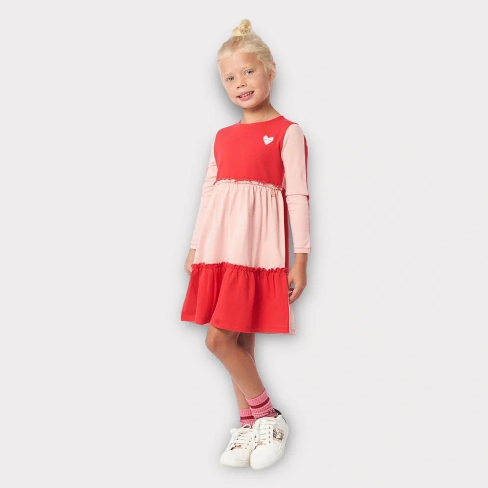 Angel & Rocket Pink Red Color Block Long Sleeve Dress